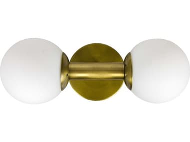 Noir Fixed Lighting 5" Tall 2-Light Antique Brass Glass Wall Sconce NOILAMP548MB