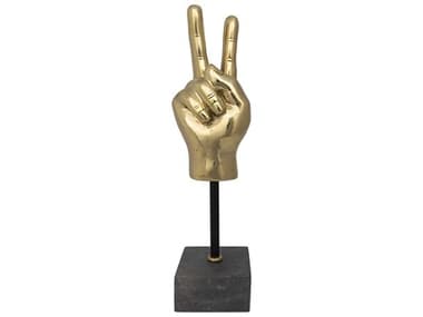 Noir Antique Brass Peace Sign on Stand Hand Sculpture NOIAB1SBR
