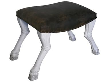 Noir Living Room Accents 33" White Weathered Dark Tobacco Leather Gray Upholstered Accent Stool NOIGSTOOL113WW