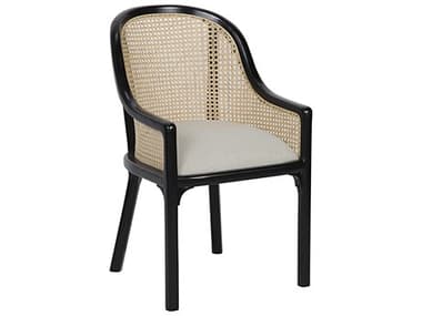 Noir Furniture Gaston Light Linen & Hand Rubbed Black Dining Arm Chair NOIGCHA258HBLN