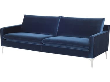 Nuevo Anders 85" Matte Midnight Blue Silver Fabric Upholstered Sofa NUEHGSC376