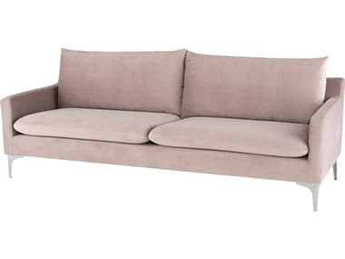 Nuevo Anders 85" Matte Blush Silver Pink Fabric Upholstered Sofa NUEHGSC440