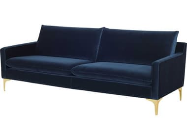 Nuevo Anders 85" Matte Midnight Blue Gold Fabric Upholstered Sofa NUEHGSC493