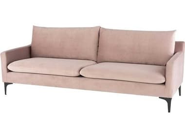 Nuevo Anders 85" Matte Blush Black Pink Fabric Upholstered Sofa NUEHGSC578