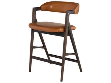 Nuevo Anita Leather Upholstered Oak Wood Desert Seared Matte Counter Stool NUEHGSR735