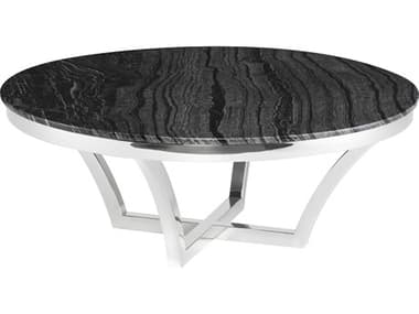 Nuevo Aurora Polished Black Wood Vein / Silver 41'' Wide Round Coffee Table NUEHGNA292