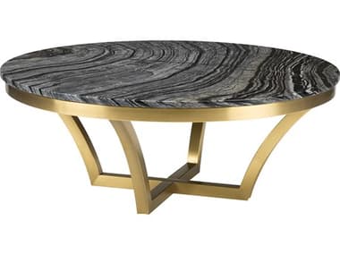 Nuevo Aurora Polished Black Wood Vein / Gold 41'' Wide Round Coffee Table NUEHGNA293