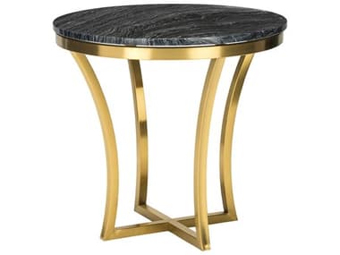 Nuevo Aurora Polished Black Wood Vein / Gold 23'' Wide Round End Table NUEHGNA295