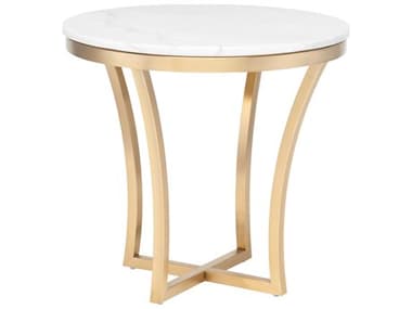 Nuevo Aurora 23" Round Marble Polished White Gold End Table NUEHGSX152