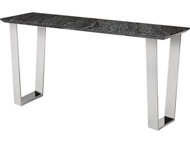Nuevo Catrine 60&quot; Rectangular Marble Polished Black Wood Vein Silver Console Table NUEHGNA306
