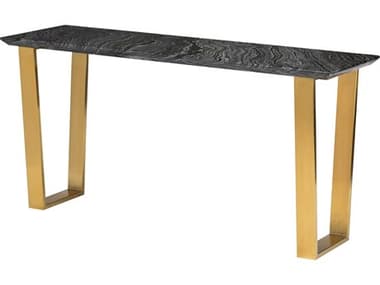 Nuevo Catrine 60" Rectangular Marble Polished Black Wood Vein Gold Console Table NUEHGNA307
