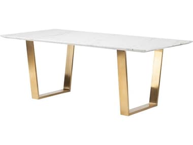 Nuevo Catrine 78" Rectangular Marble Polished White Gold Dining Table NUEHGSX139