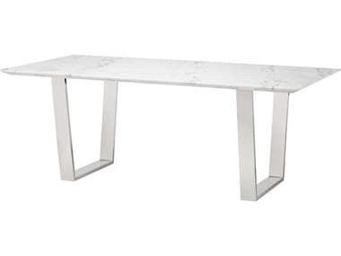 Nuevo Catrine 78" Rectangular Marble Polished White Silver Dining Table NUEHGSX192