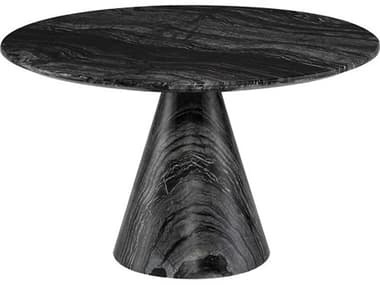 Nuevo Claudio 30" Round Black Wood Vein Polished Marble Coffee Table NUEHGNA589