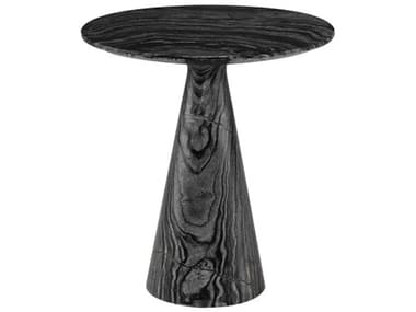 Nuevo Claudio 22" Round Black Wood Vein Polished Marble End Table NUEHGMM172