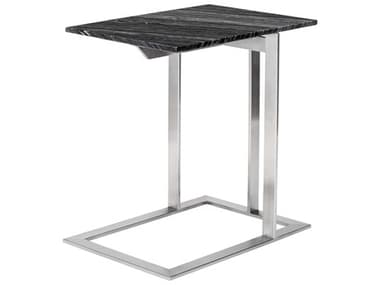Nuevo Dell 21" Rectangular Marble Polished Black Wood Vein Silver End Table NUEHGNA286