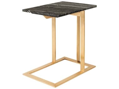 Nuevo Dell 21" Rectangular Marble Polished Black Wood Vein Gold End Table NUEHGNA287