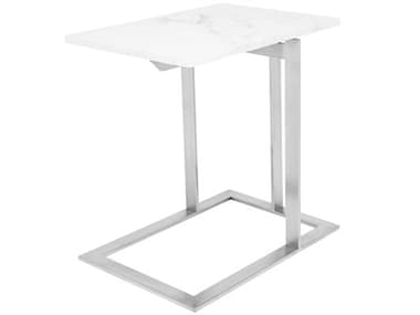 Nuevo Dell 21" Rectangular Marble Polished White Silver End Table NUEHGTA377
