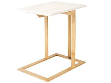 Nuevo Dell 21" Rectangular Marble Polished White Gold End Table NUEHGTB275