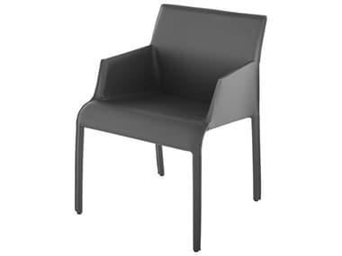 Nuevo Delphine Leather Gray Upholstered Arm Dining Chair NUEDELPHINEDINCHARM