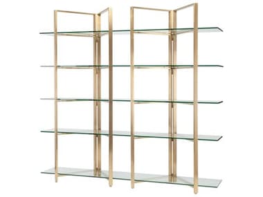 Nuevo Elton 78&quot; Polished Gold Tempered Glass Bookcase NUEHGSX188