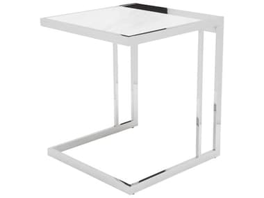 Nuevo Ethan 19" Rectangular Marble Polished White Silver End Table NUEHGTB172