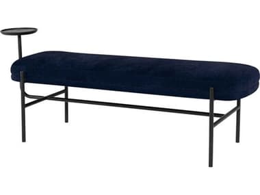 Nuevo Inna 59" Twilight Black Matte Blue Fabric Upholstered Accent Bench NUEHGMV248