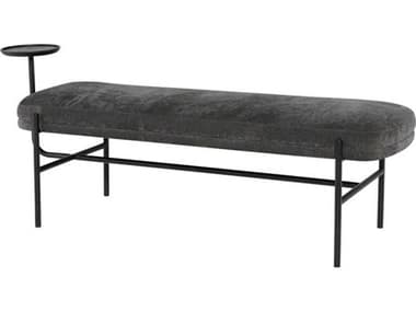 Nuevo Inna 59" Cement Black Matte Gray Fabric Upholstered Accent Bench NUEHGMV249