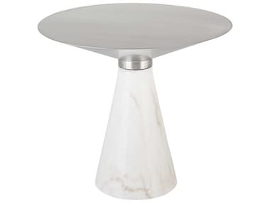Nuevo Iris Brushed Silver / White 19'' Wide Round Pedestal Table NUEHGNA539
