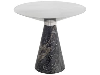 Nuevo Iris Brushed Silver / Black Wood Vein 19'' Wide Round Pedestal Table NUEHGNA540