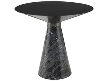 Nuevo Iris 19" Round Metal Brushed Graphite Black Wood Vein End Table NUEHGNA544