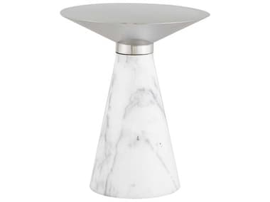 Nuevo Iris Brushed Silver / White 15'' Wide Round Pedestal Table NUEHGNA550