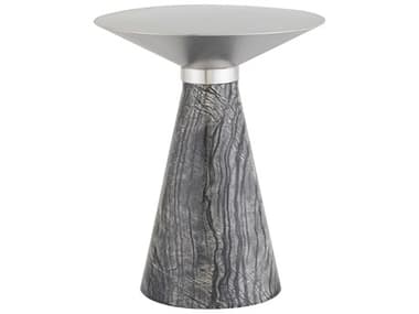 Nuevo Iris Brushed Silver / Black Wood Vein 15'' Wide Round Pedestal Table NUEHGNA551