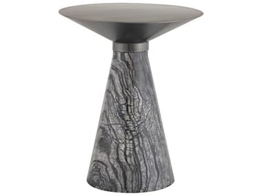 Nuevo Iris 15" Round Metal Brushed Graphite Black Wood Vein End Table NUEHGNA555