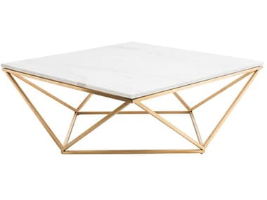 Nuevo Jasmine 36" Square Marble Polished White Gold Coffee Table NUEHGTB265