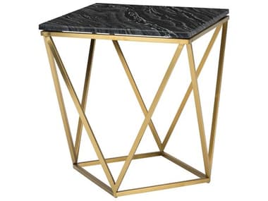 Nuevo Jasmine 19" Square Marble Polished Black Wood Vein Gold End Table NUEHGNA301