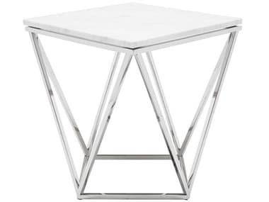 Nuevo Jasmine 19" Square Marble Polished White Silver End Table NUEHGTB173