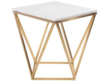 Nuevo Jasmine 19" Square Marble Polished White Gold End Table NUEHGTB263