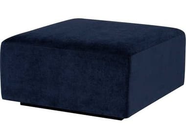 Nuevo Lilou 33" Twilight Black Matte Blue Fabric Upholstered Ottoman NUEHGSC882