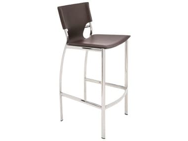 Nuevo Lisbon Leather Upholstered Matte Brown Silver Counter Stool NUEHGGA222
