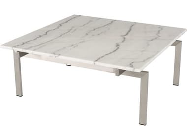 Nuevo Louve 36" Square Marble Polished White Silver Coffee Table NUEHGNA118