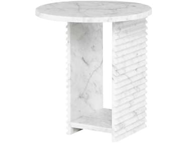 Nuevo Mya 15" Round Bianco Honed Marble End Table NUEHGVI114