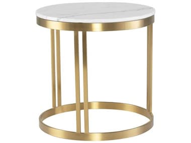 Nuevo Nicola 23" Round Marble Polished White Gold End Table NUEHGNA424