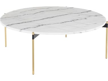 Nuevo Pixie 42" Round Marble Polished White Gold Coffee Table NUEHGNA494