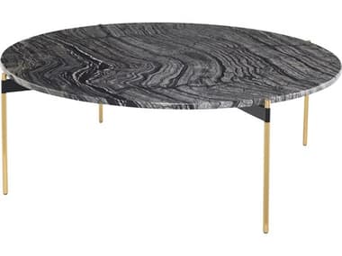 Nuevo Pixie 42" Round Marble Polished Black Wood Vein Gold Coffee Table NUEHGNA495