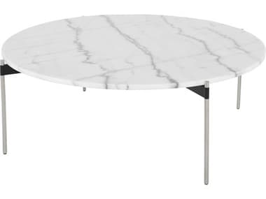 Nuevo Pixie 42" Round Marble Polished White Silver Coffee Table NUEHGNA496