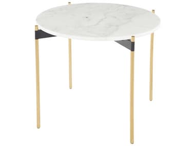 Nuevo Pixie 25" Round Marble Polished White Gold End Table NUEHGNA486