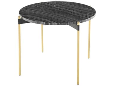 Nuevo Pixie 25" Round Marble Polished Black Wood Vein Gold End Table NUEHGNA487