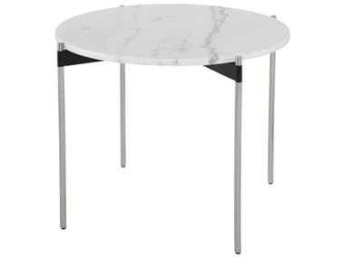 Nuevo Pixie 25" Round Marble Polished White Silver End Table NUEHGNA488