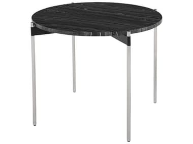 Nuevo Pixie 25" Round Marble Polished Black Wood Vein Silver End Table NUEHGNA489